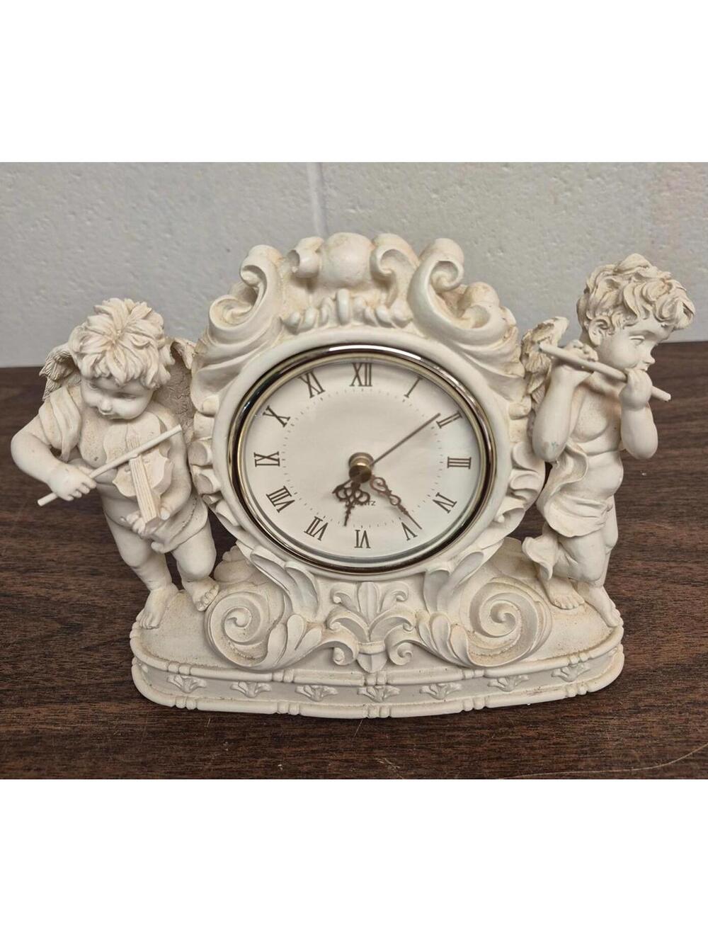 Vintage Cherub Figurine Mantel Clock with Roman Numerals